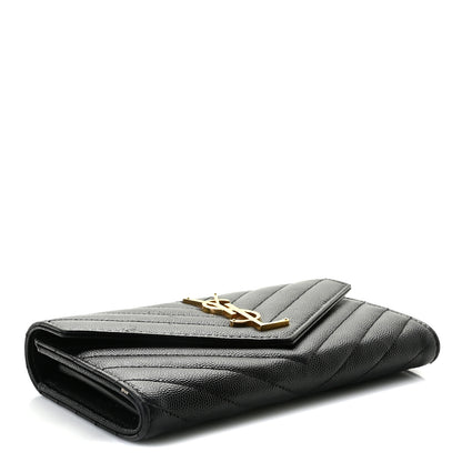 Saint Laurent Grain De Poudre Matelasse Chevron Monogram Flap Wallet Black 4 of 11
