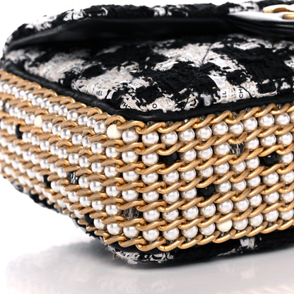 Chanel Tweed Quilted Mini Side Pearl Flap Bag Black Ecru White 10 of 13