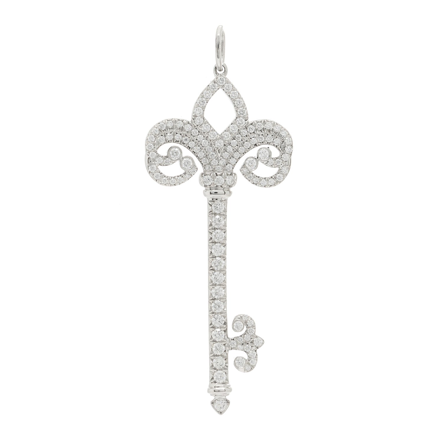 Tiffany Platinum Diamond .37ct Fleur De Lis Key Pendant 1 of 5