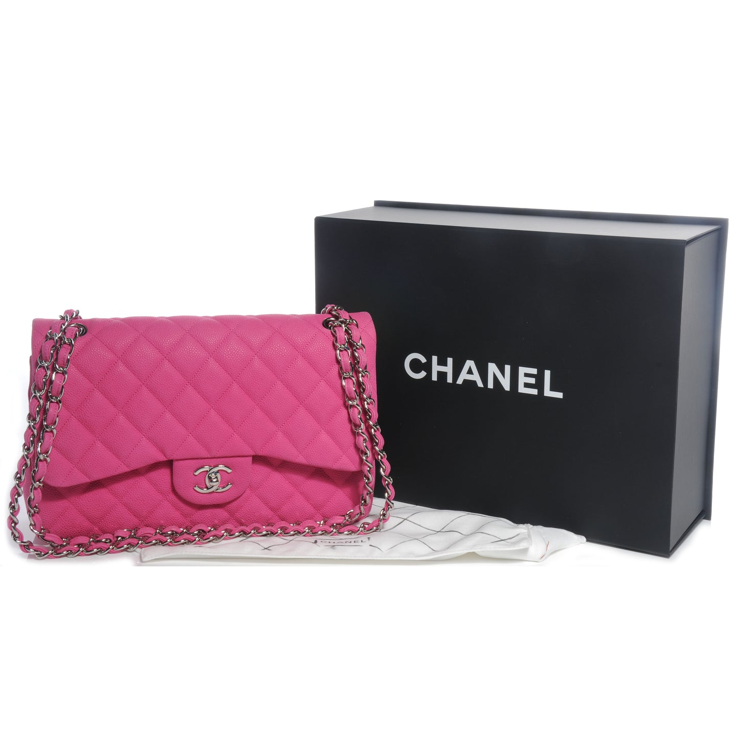 Iridescent Caviar Jumbo Double Flap Hot Pink