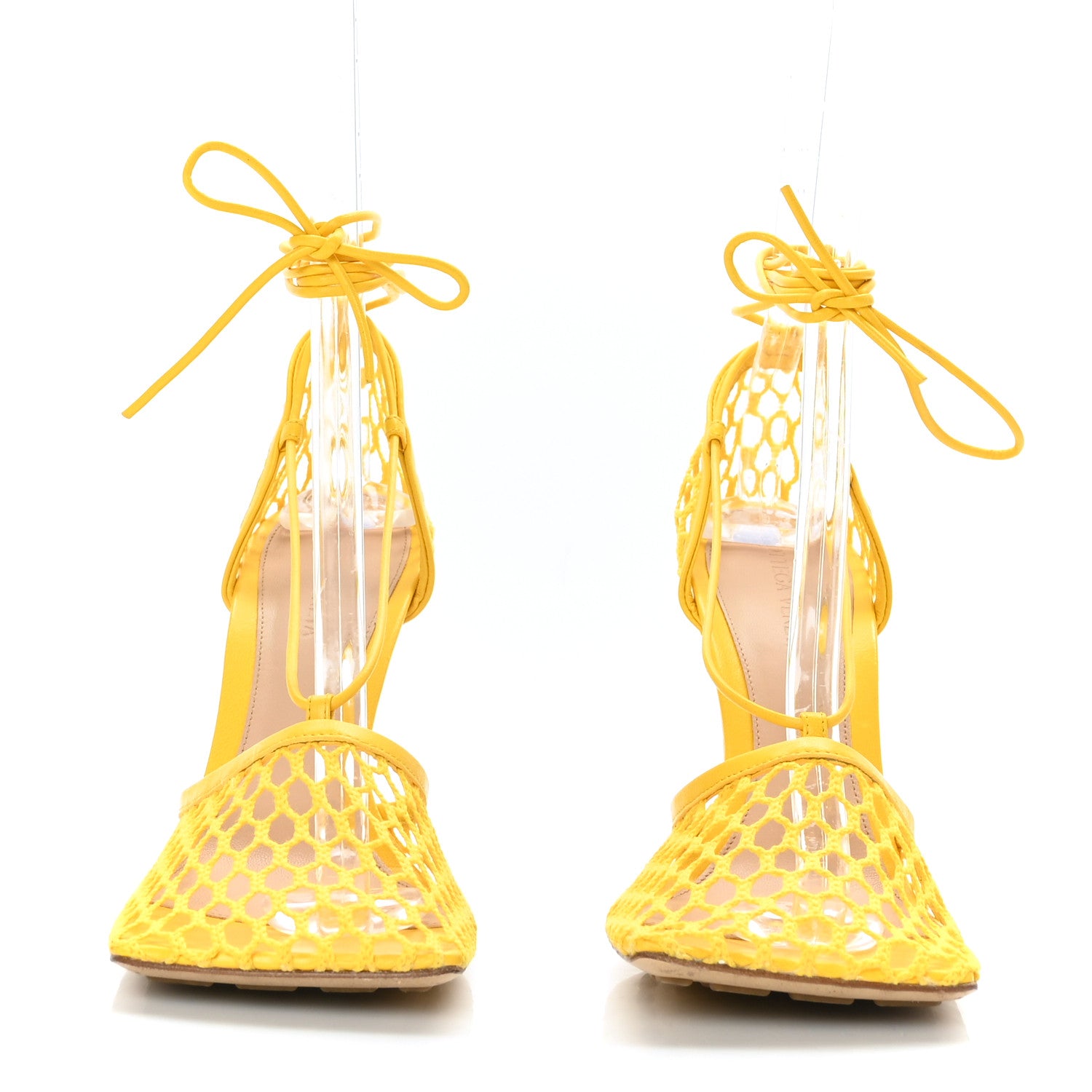 Bottega Veneta Mesh Nappa Stretch Ankle Tie Sandals 38 Egg Yolk 2 of 7
