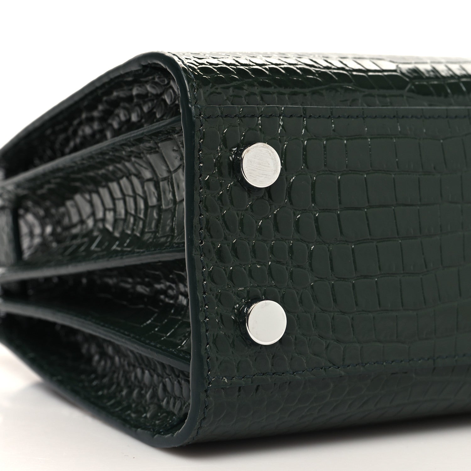 Saint Laurent Calfskin Crocodile Embossed Nano Sac De Jour Dark Green 9 of 10