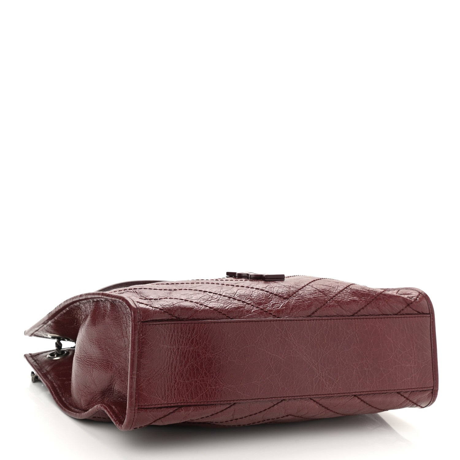 Saint Laurent Crinkled Calfskin Matelasse Monogram Medium Niki Shopper Tote Burgundy 4 of 8