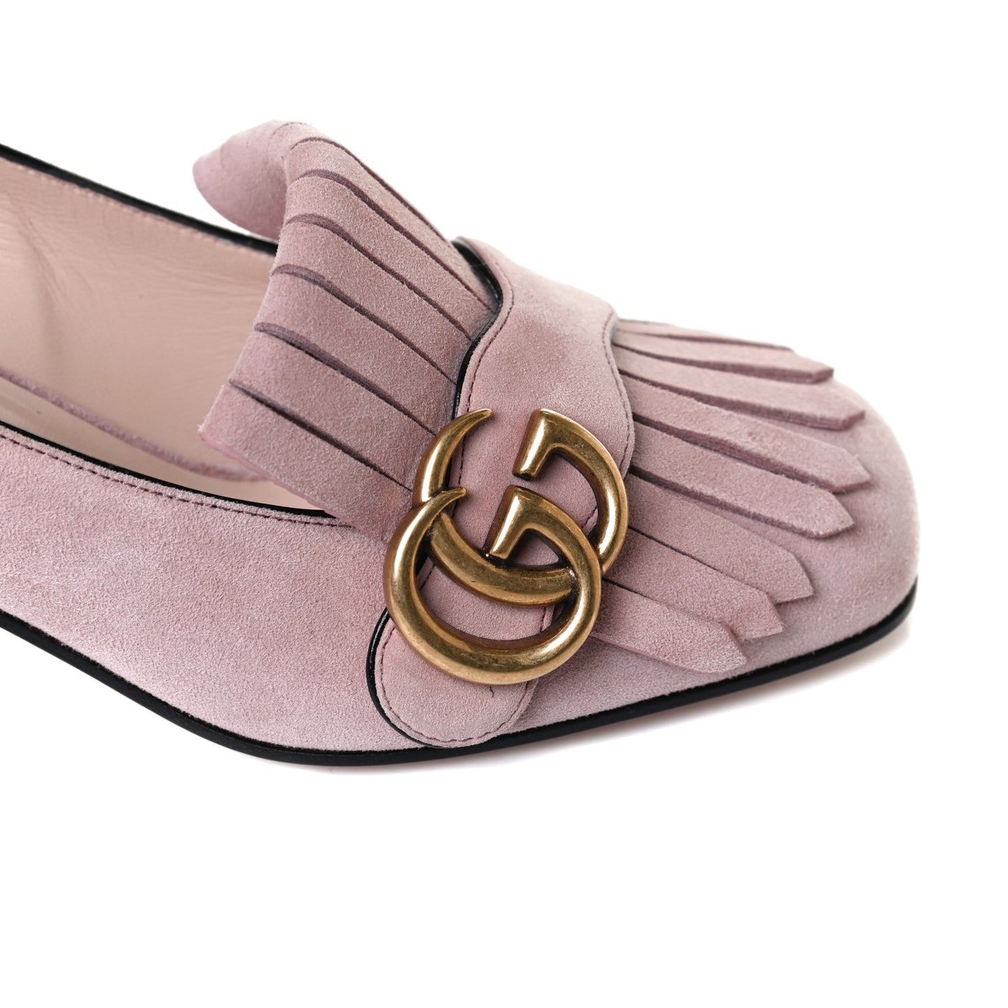 Kid Scamosciato GG Marmont Fringe 50mm Loafer Pumps 35 Crystal Pink