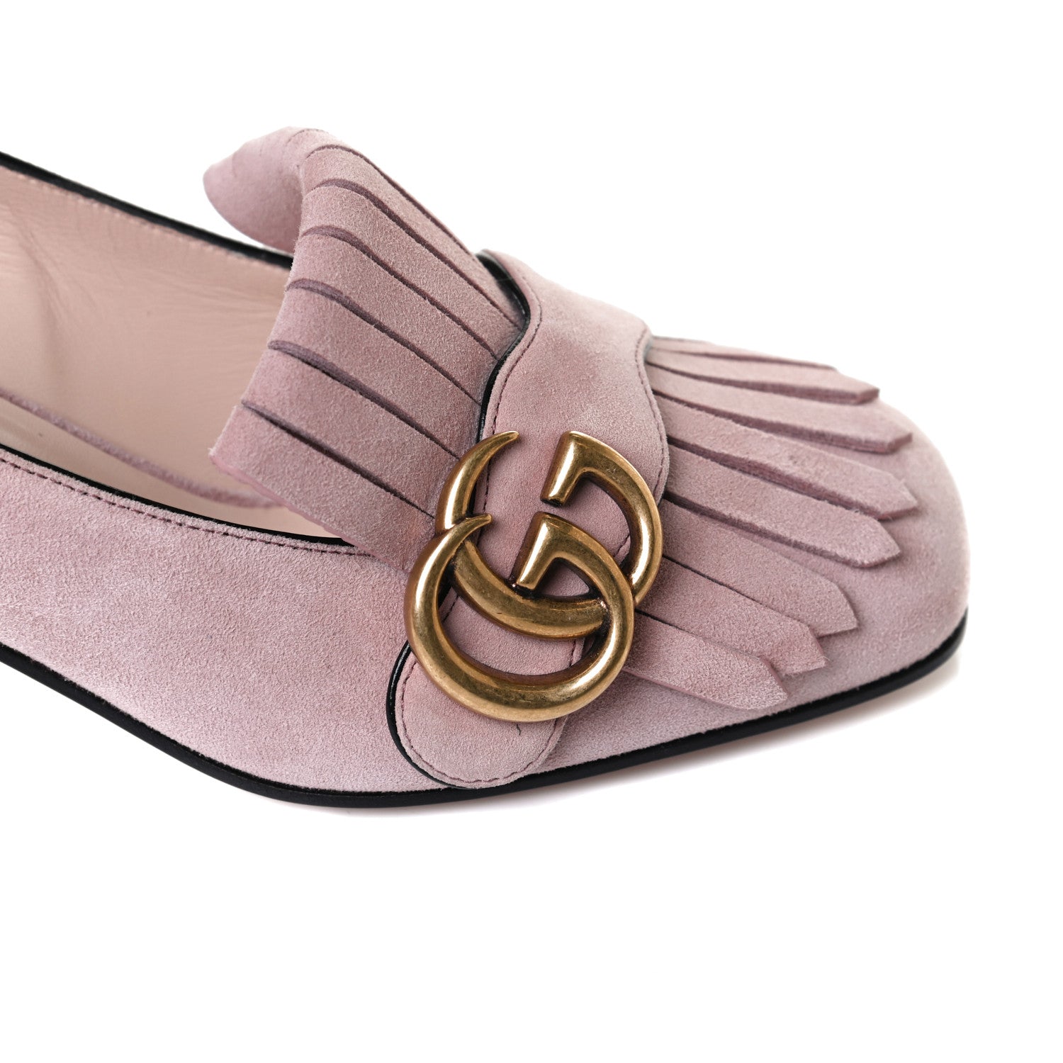Gucci Kid Scamosciato GG Marmont Fringe 50mm Loafer Pumps 35 Crystal Pink 13 of 14