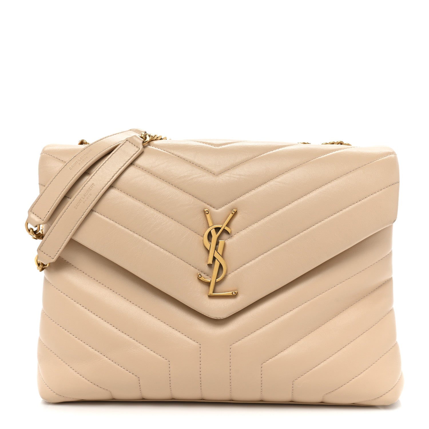 Saint Laurent Calfskin Y Quilted Monogram Medium Loulou Chain Satchel Nude Powder 1 of 20