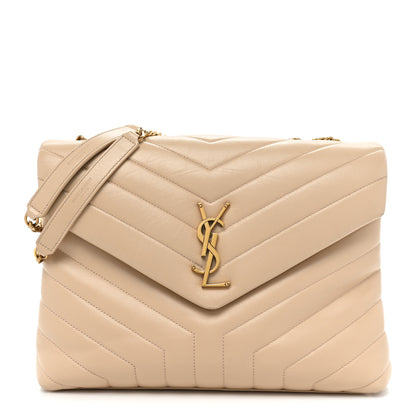 Saint Laurent Calfskin Y Quilted Monogram Medium Loulou Chain Satchel Nude Powder 1 of 20