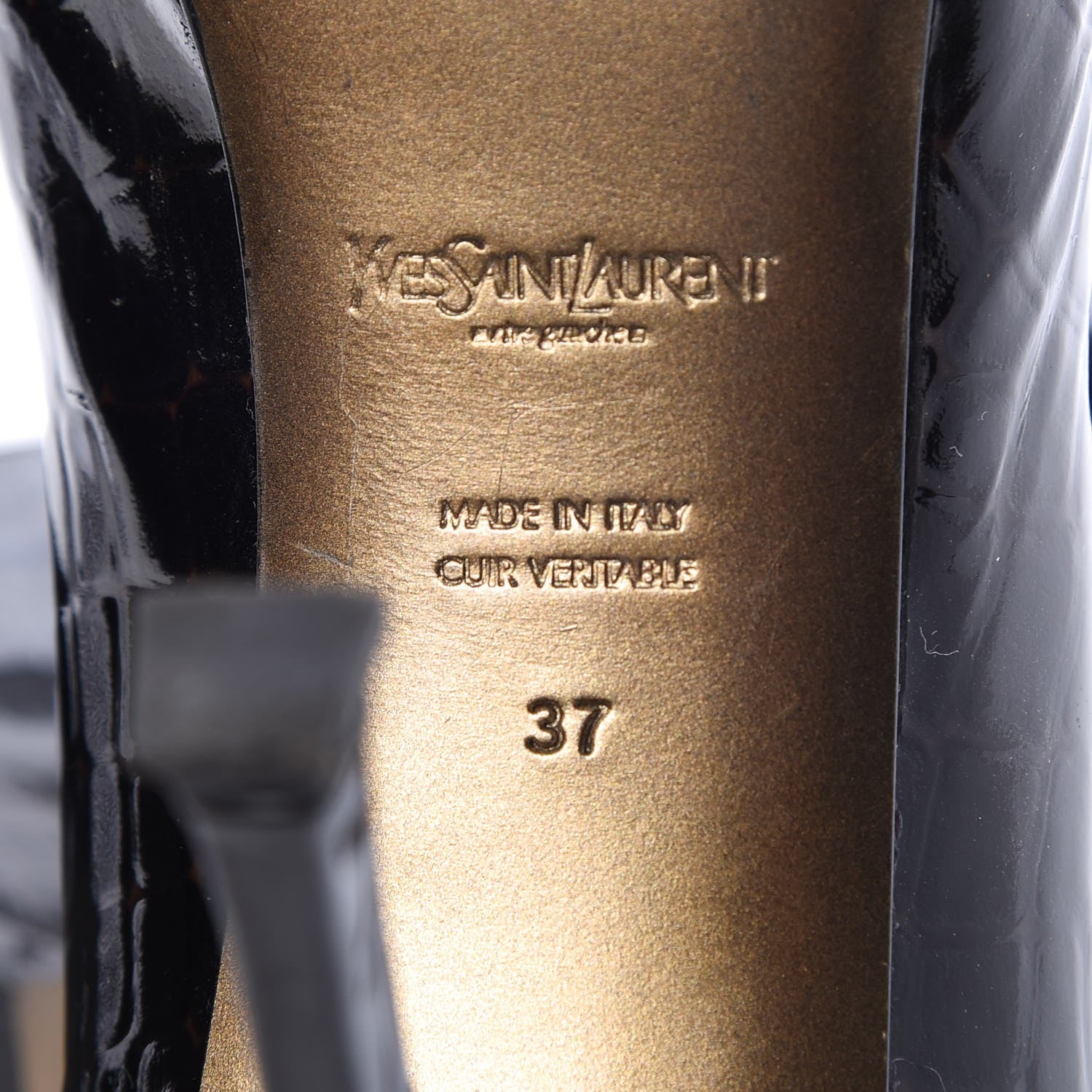 Saint Laurent Patent Crocodile Embossed Tribtoo 80 Pumps 37 Black 13 of 14