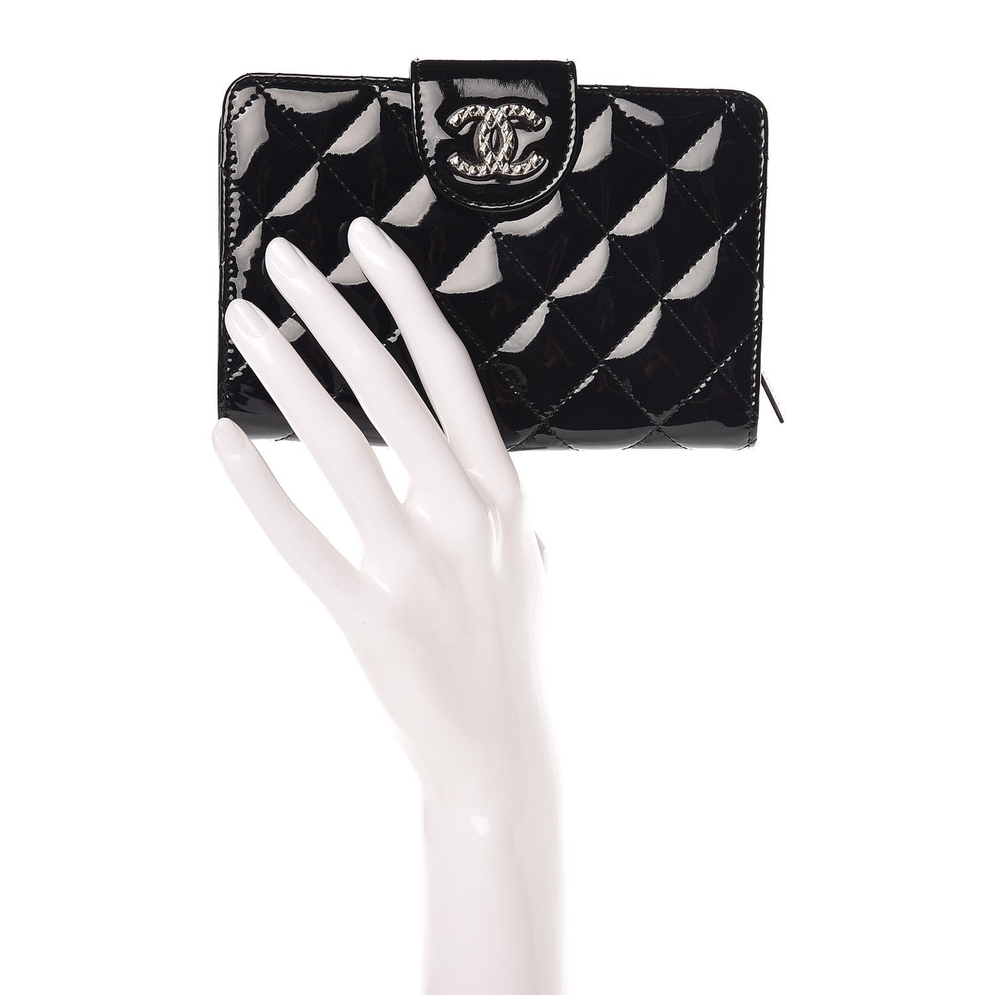 Patent Quilted Brilliant Zipped Pocket Wallet Black