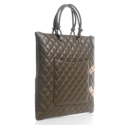 Chanel Calfskin Python Quilted Cambon Flat Tote Khaki 3 of 7