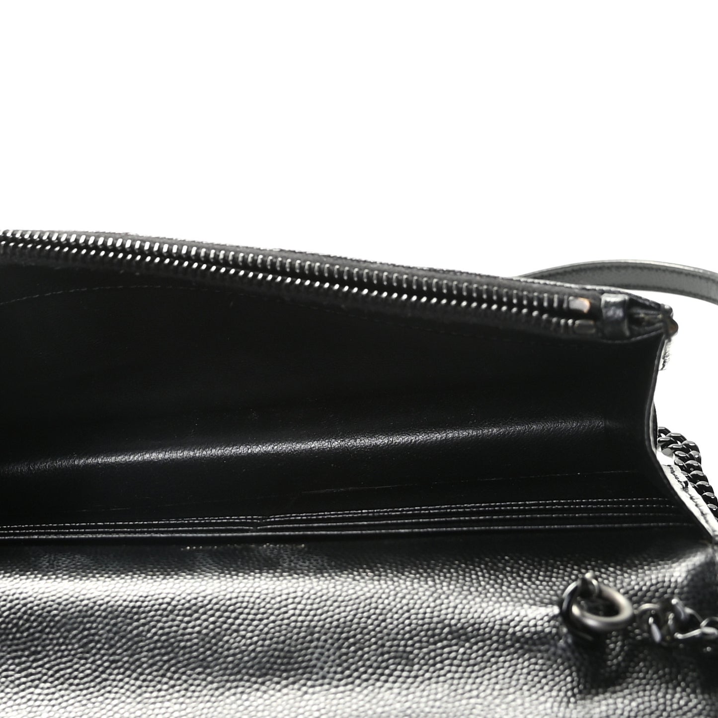 Grain De Poudre Matelasse Chevron Monogram Envelope Chain Wallet Black