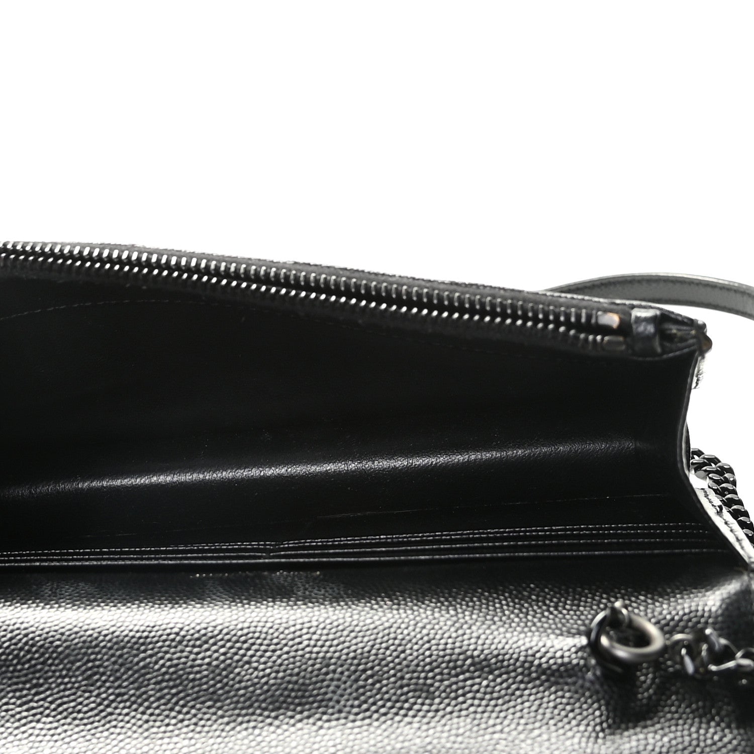 Saint Laurent Grain De Poudre Matelasse Chevron Monogram Envelope Chain Wallet Black 9 of 13