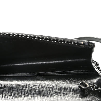 Saint Laurent Grain De Poudre Matelasse Chevron Monogram Envelope Chain Wallet Black 9 of 13