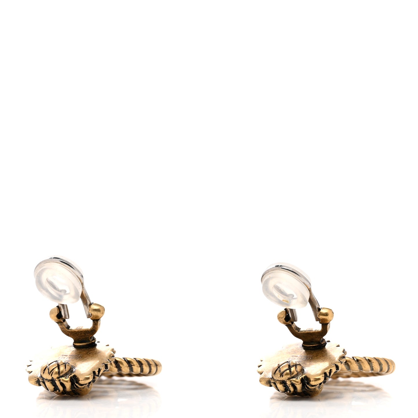 Metal Double G Lion Head Clip On Earrings Aged Gold