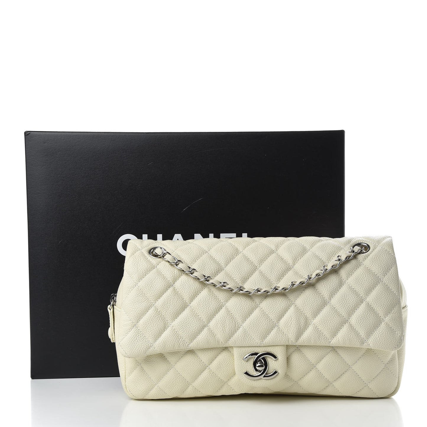 Caviar Quilted Jumbo Easy Flap Dark White