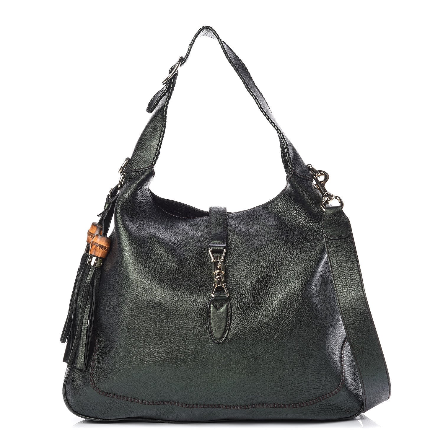 Gucci Metallic Pebbled Calfskin Large New Jackie Shoulder Bag Green 1 of 11