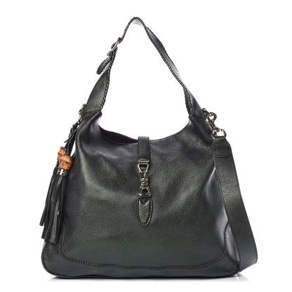 Gucci Metallic Pebbled Calfskin Large New Jackie Shoulder Bag Green 1 of 11