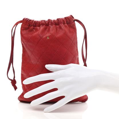 Chanel Lambskin Stitched Drawstring Pouch Bag Red 2 of 11