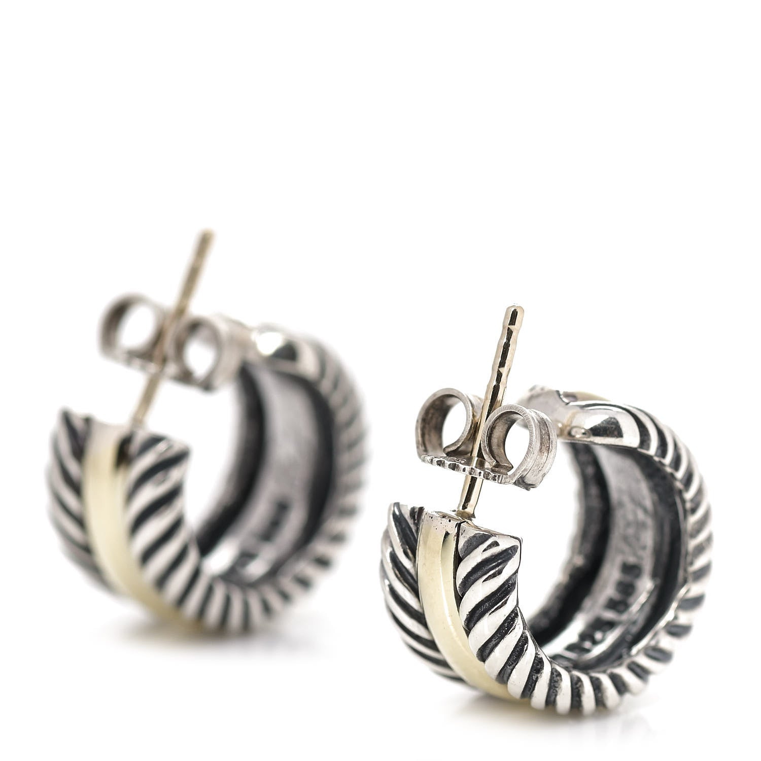 David Yurman Sterling Silver 14K Yellow Gold 16mm Cable Classics Hoop Earrings 3 of 6