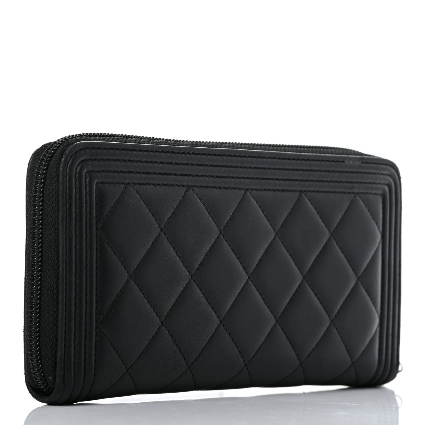 Lambskin Quilted Boy Zip Around Wallet Black