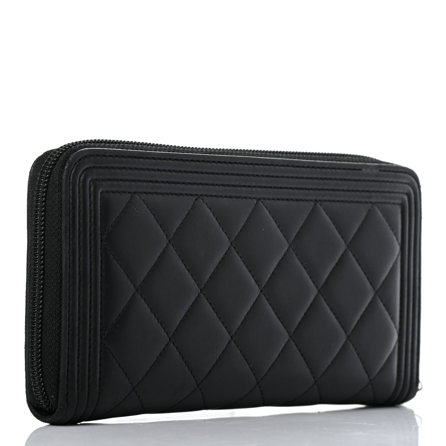 Chanel Lambskin Quilted Boy Zip Around Wallet Black 3 of 8