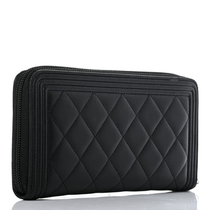Chanel Lambskin Quilted Boy Zip Around Wallet Black 3 of 8