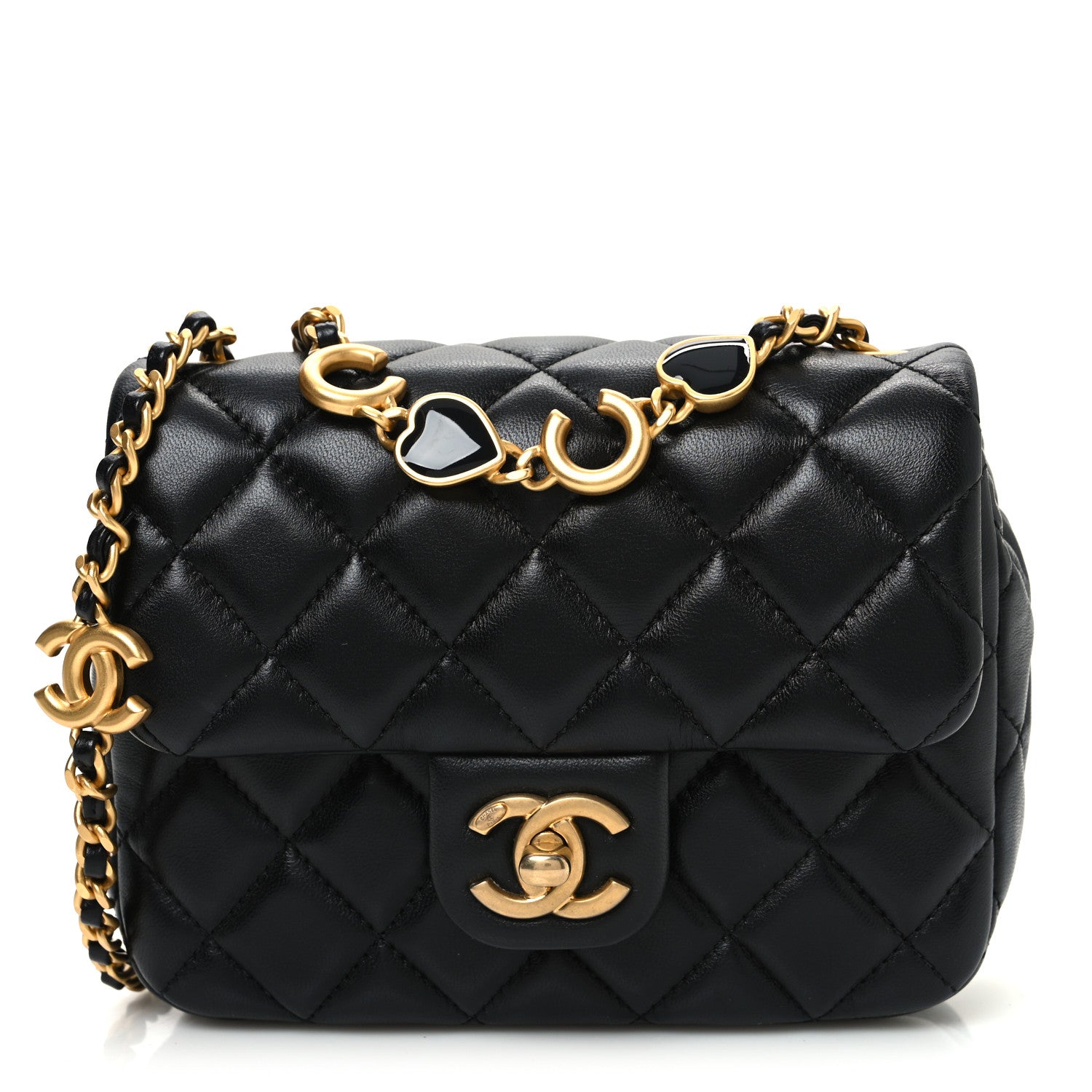 Chanel Lambskin Enamel Quilted Mini Coco Hearts Square Flap Black 1 of 10
