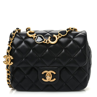 Chanel Lambskin Enamel Quilted Mini Coco Hearts Square Flap Black 1 of 10