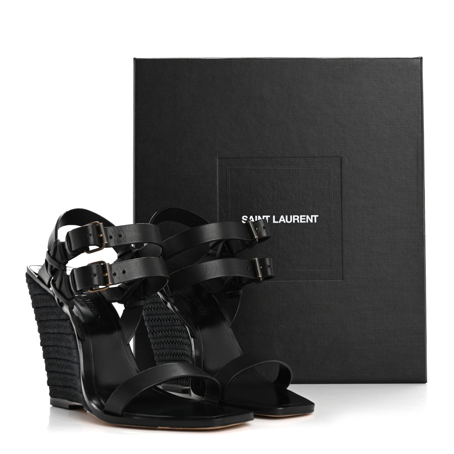 Saint Laurent Calfskin Espadrille Wedges 36 Black 16 of 16