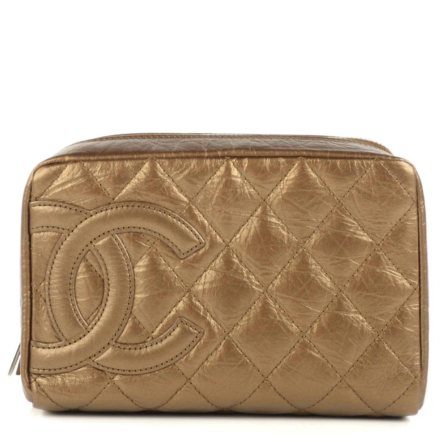Chanel Aged Metallic Calfskin Quilted Cambon Cosmetic Case Bronze 1 of 8