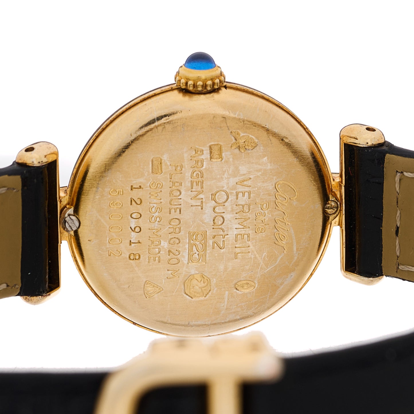 Sterling Silver Vermeil Alligator 24mm Must de Colisee Quartz Watch Black