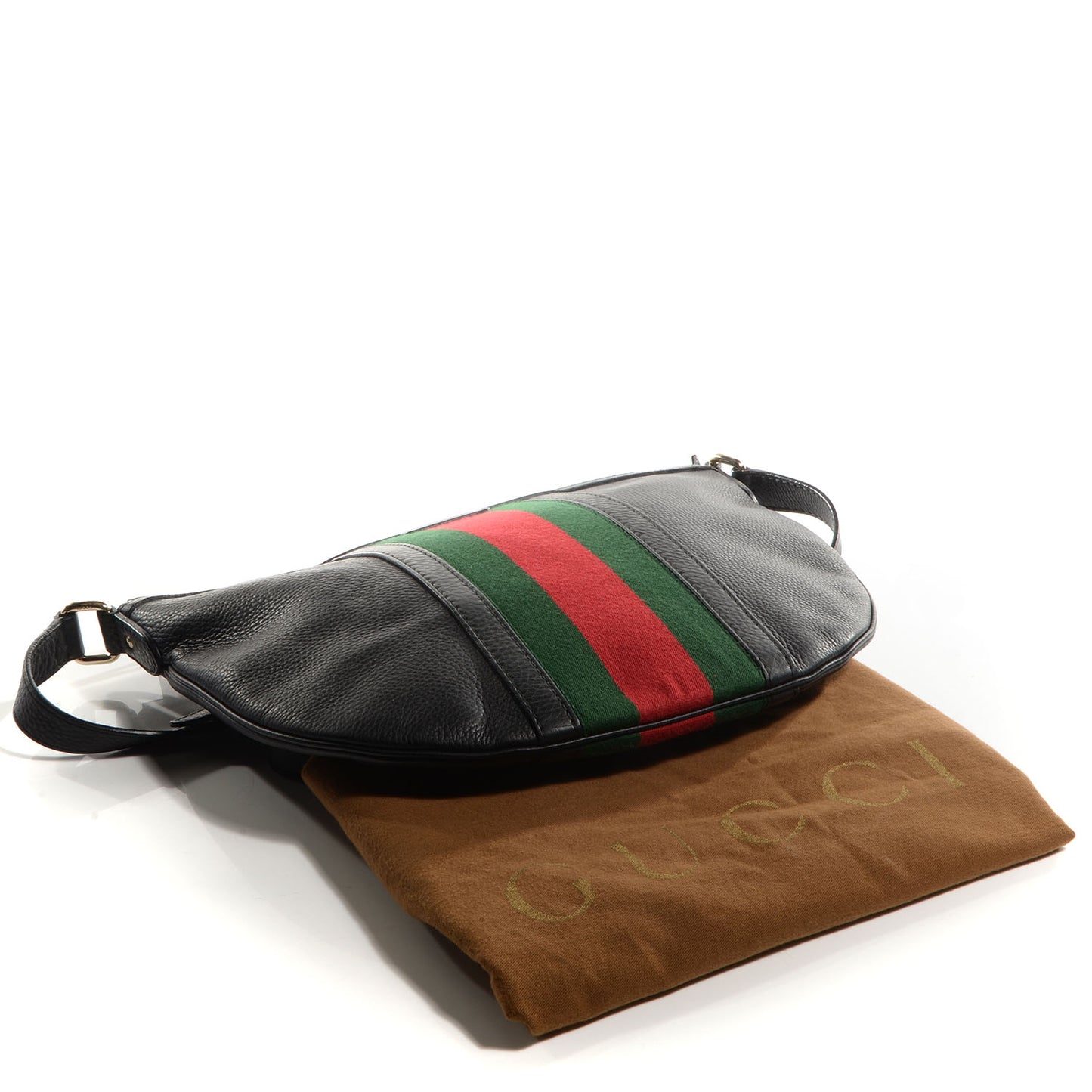 Pebbled Calfskin Vintage Web Medium Half Moon Hobo Black