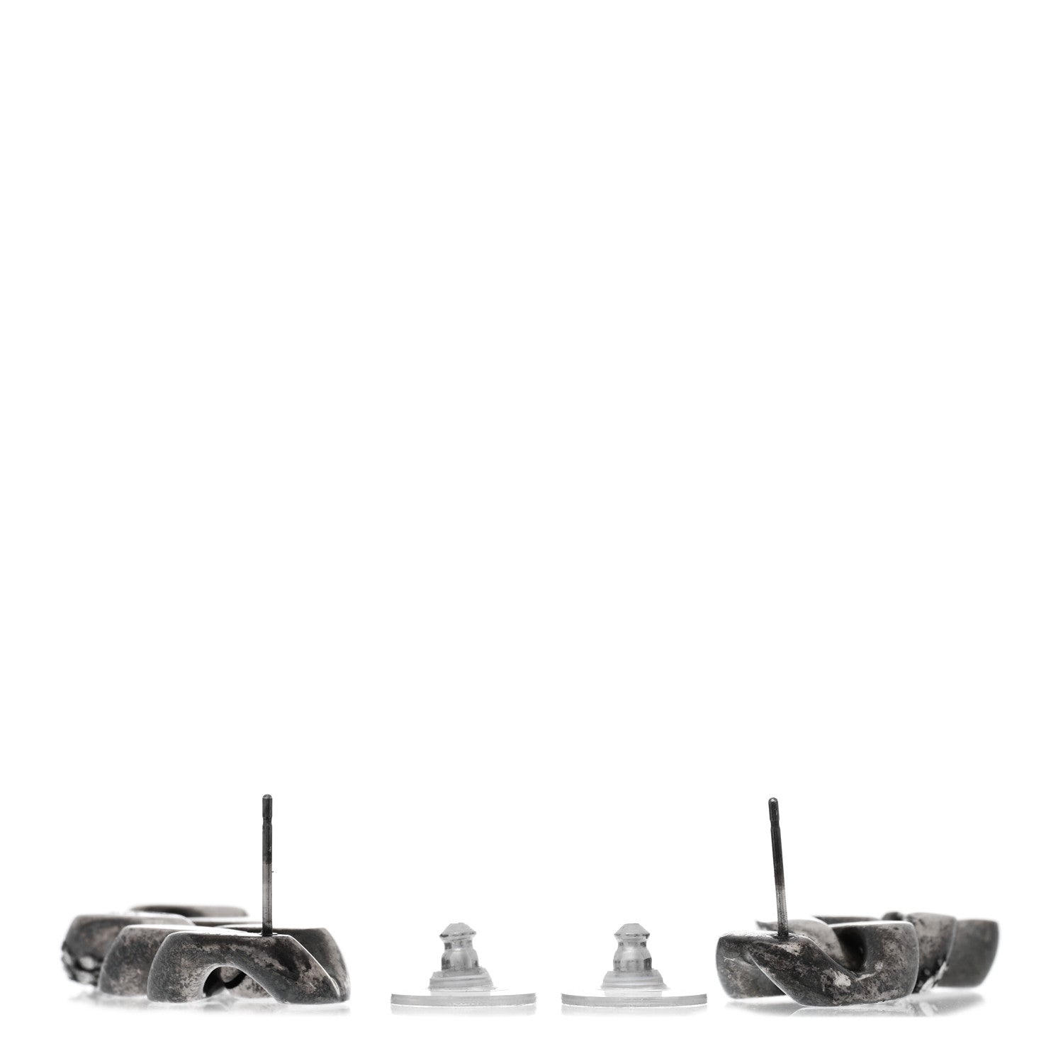 Saint Laurent Brass Curb Earrings Argent Oxyde 3 of 4