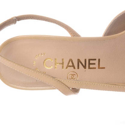 Chanel Goatskin Grosgrain Cap Toe CC Slingback Pumps 35 Beige Black 5 of 9