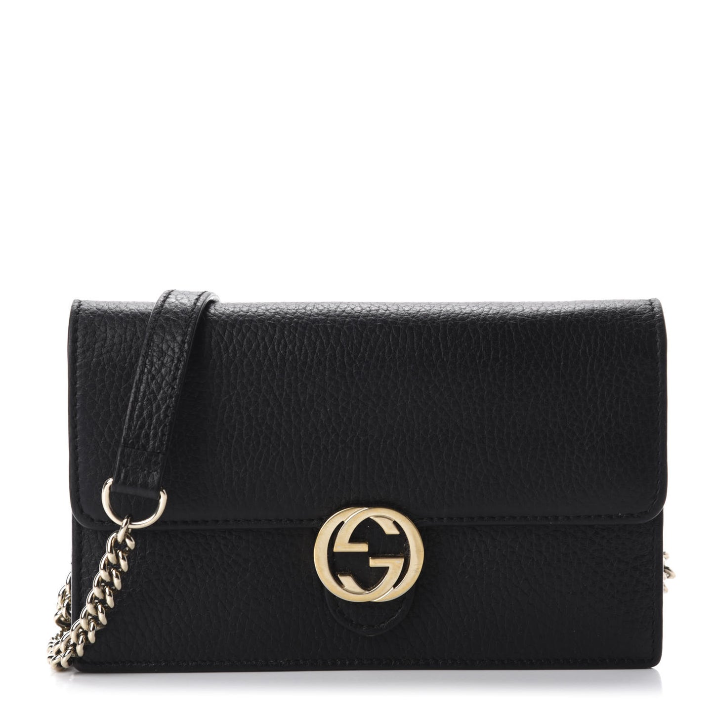 Dollar Calfskin Interlocking G Chain Wallet Black