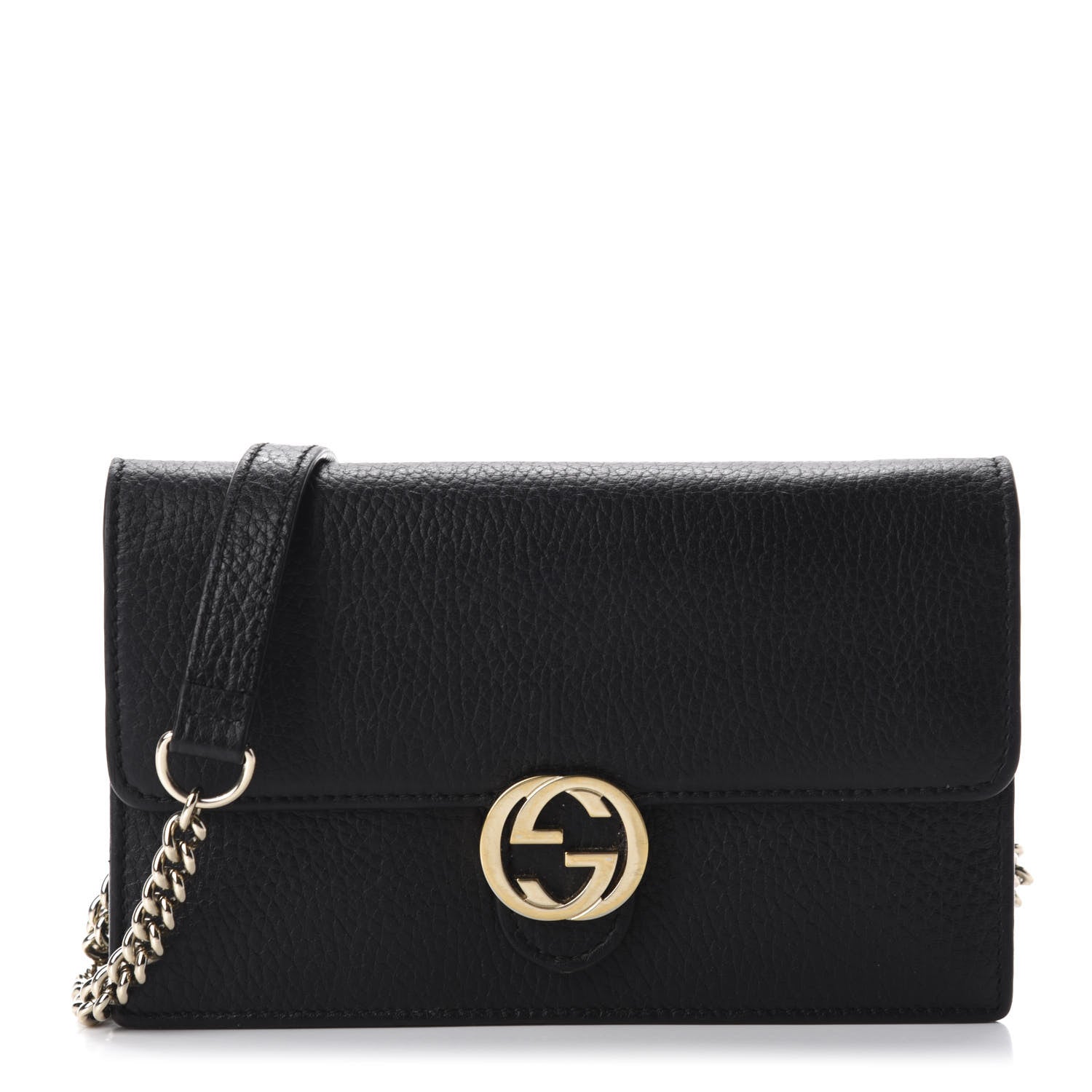 Gucci Dollar Calfskin Interlocking G Chain Wallet Black 1 of 12