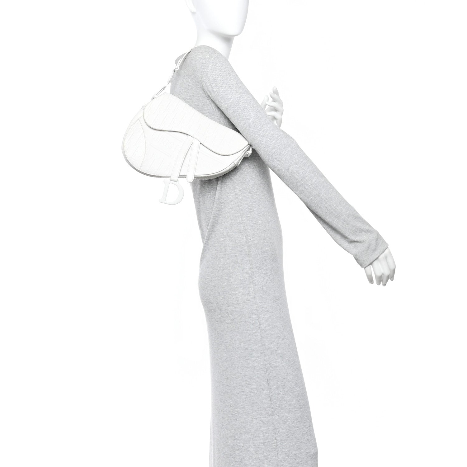 Christian Dior Calfskin Embossed Oblique Saddle Bag White 2 of 11