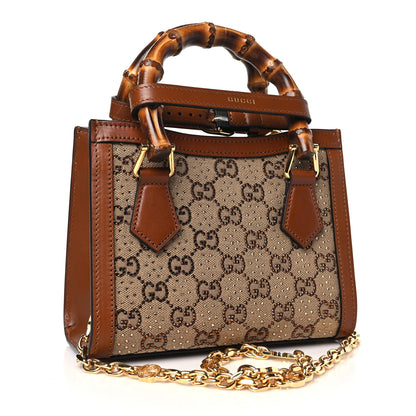 Gucci New Canvas Charisma Calfskin Crystal GG Monogram Mini Diana Tote Bag Camel Ebony 3 of 10