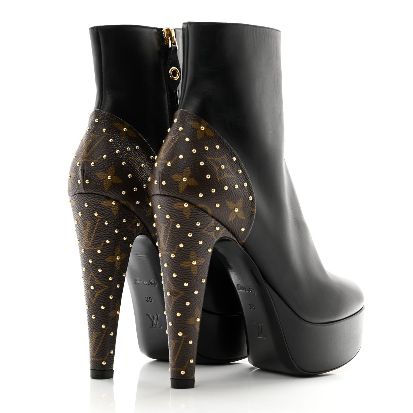 Calfskin Monogram Afterglow Platform Ankle Boots 38 Black