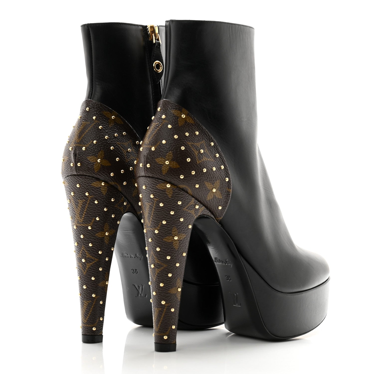 Louis Vuitton Calfskin Monogram Afterglow Platform Ankle Boots 38 Black 4 of 11