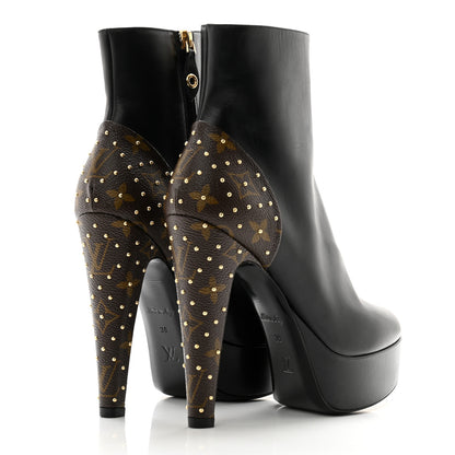 Louis Vuitton Calfskin Monogram Afterglow Platform Ankle Boots 38 Black 4 of 11