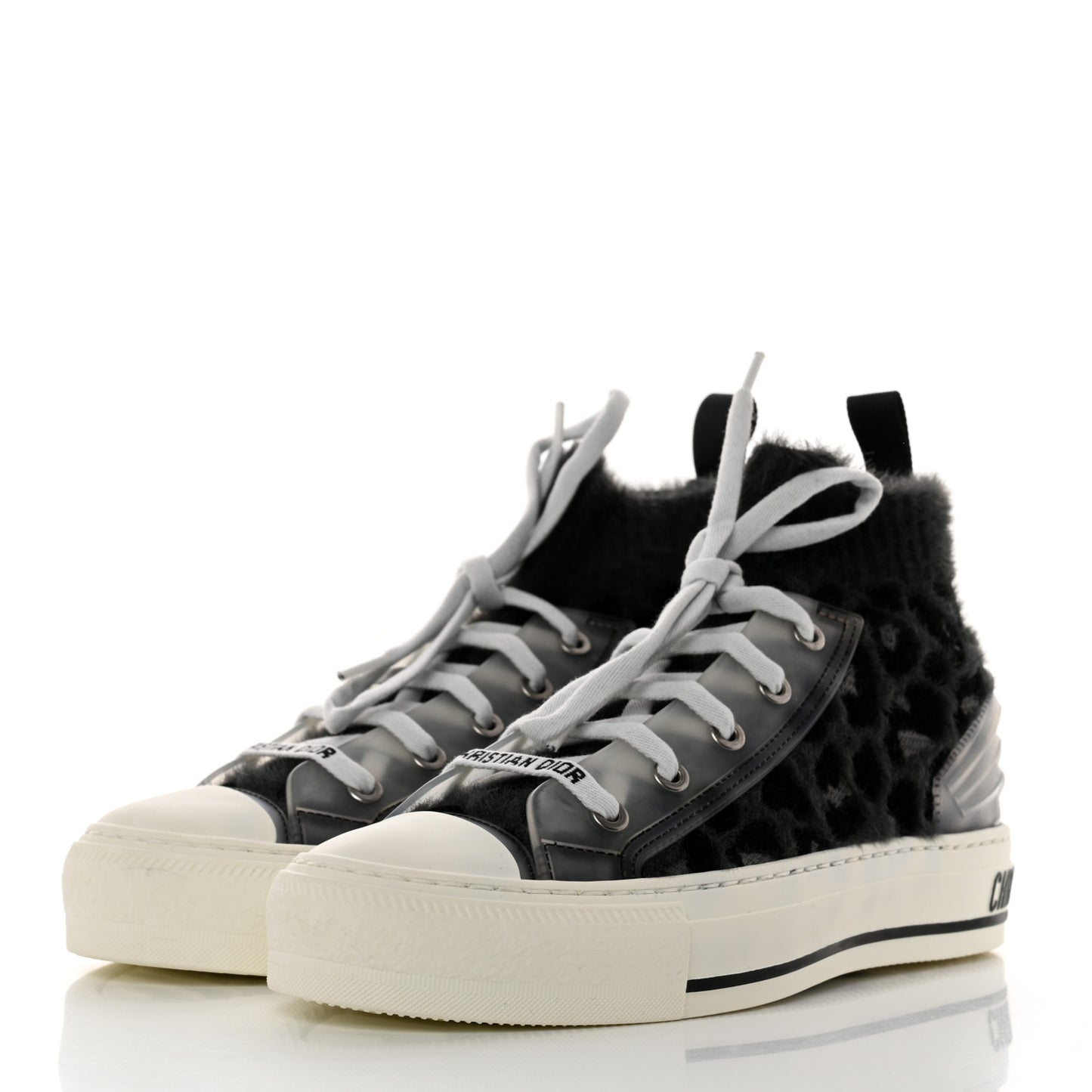 Furry Knit Mizza Walk'n Dior High Top Sneakers 36 Grey Multicolor