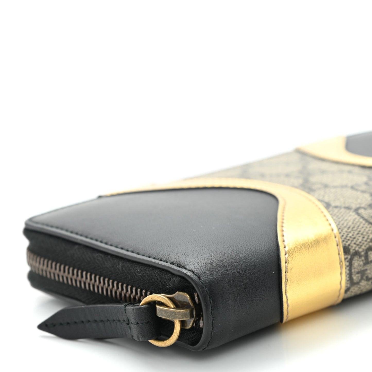 GG Supreme Monogram Osiride Zip Around Wallet Black Gold