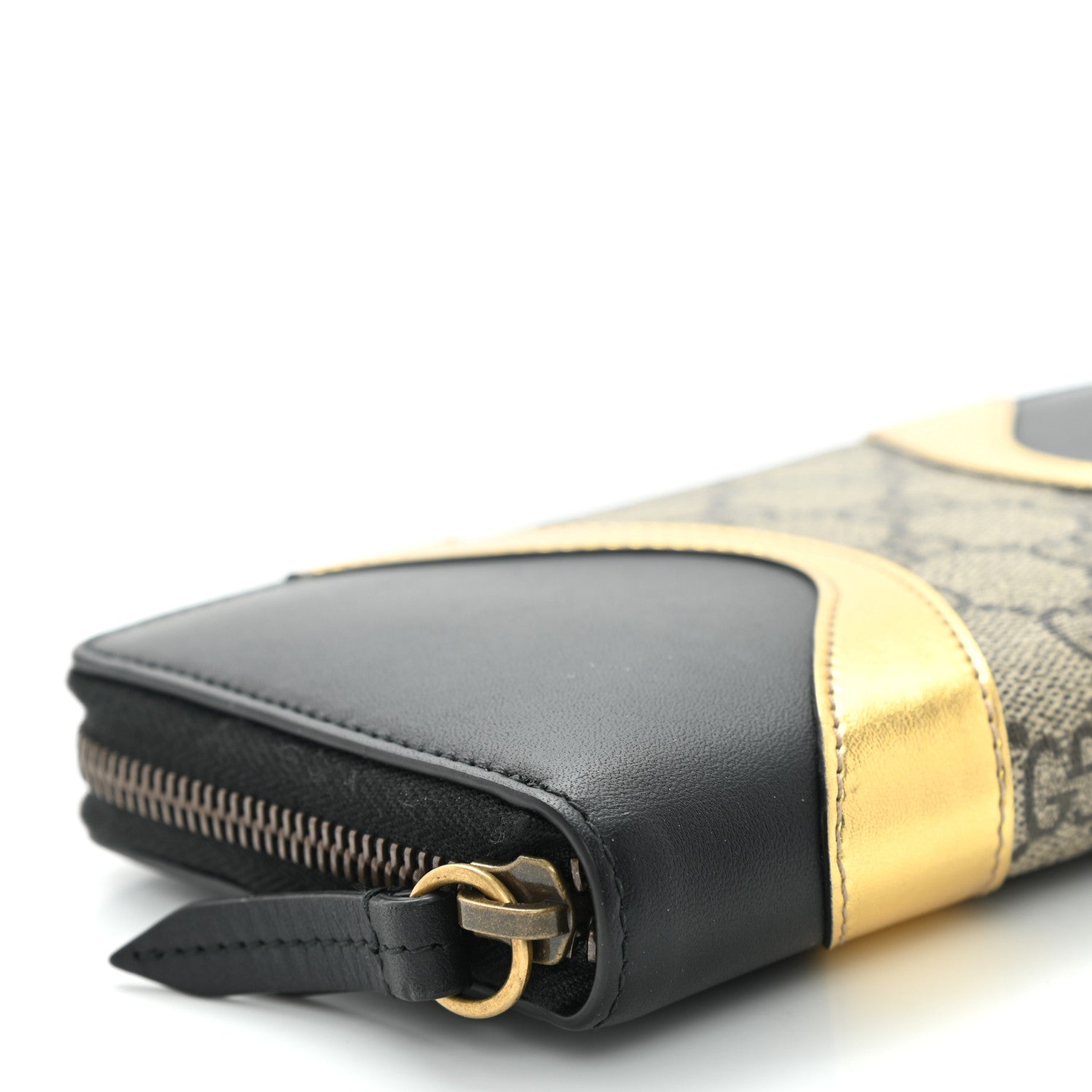 Gucci GG Supreme Monogram Osiride Zip Around Wallet Black Gold 8 of 9