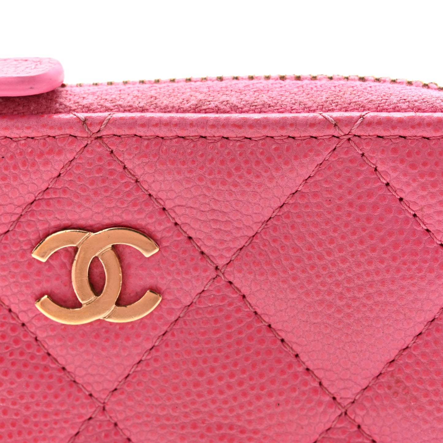 Caviar Quilted Zipped Key Holder Case Pink