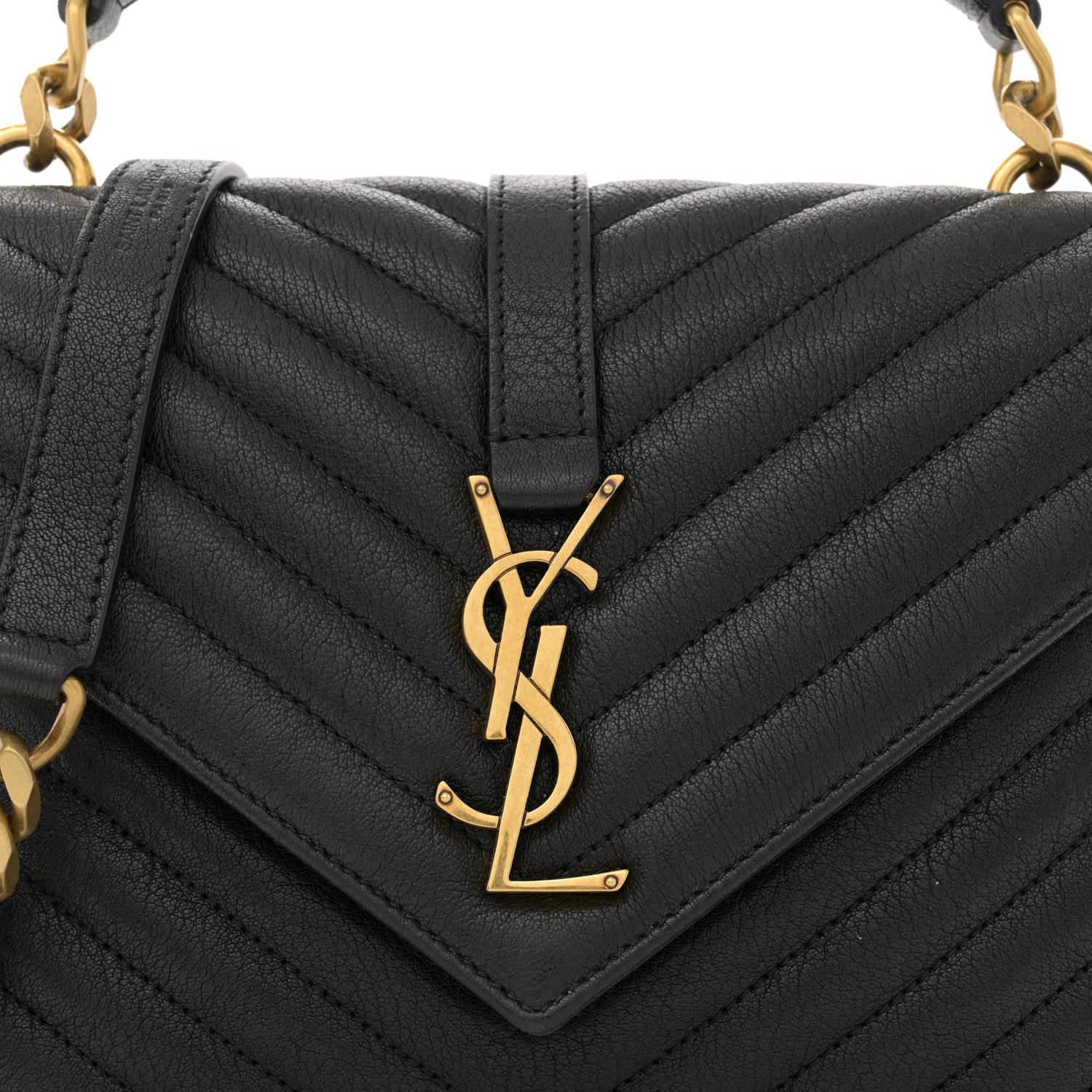 Saint Laurent Sheepskin Matelasse Chevron Monogram Medium College Bag Black 8 of 14