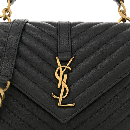 Saint Laurent Sheepskin Matelasse Chevron Monogram Medium College Bag Black 8 of 14