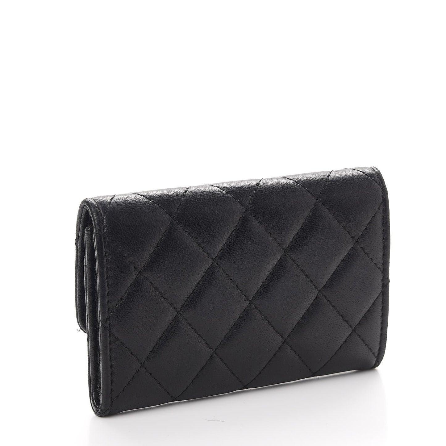 Lambskin Quilted Flap Card Holder Black