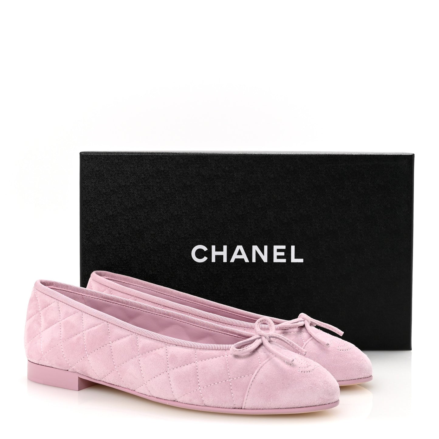 Suede Quilted Cap Toe CC Ballerina Flats 38.5 Light Pink