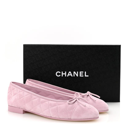 Chanel Suede Quilted Cap Toe CC Ballerina Flats 38.5 Light Pink 10 of 10